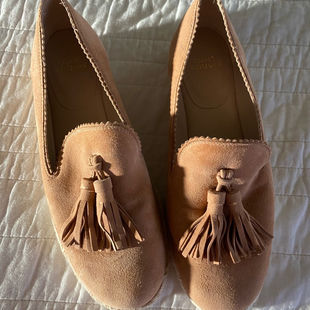 Stuart Weitzman Blush Pink Suede Espadrilles With Tassels Flats Shoes